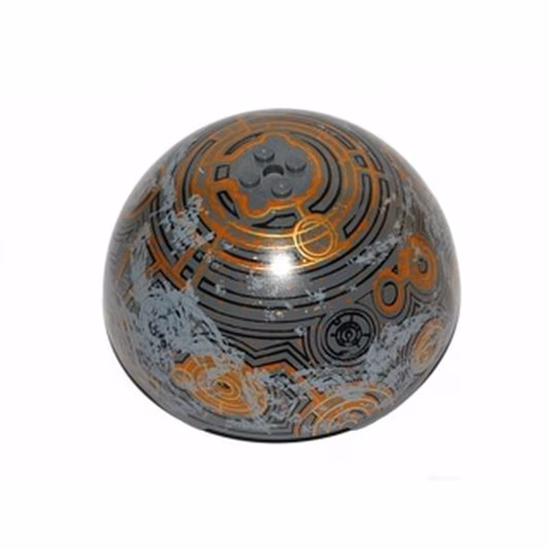 Cylinder Hemisphere 11 x 11, Studs on Top with Black, Gold, Light Bluish Gray, and Orange Planet Pattern (SW Coruscant)