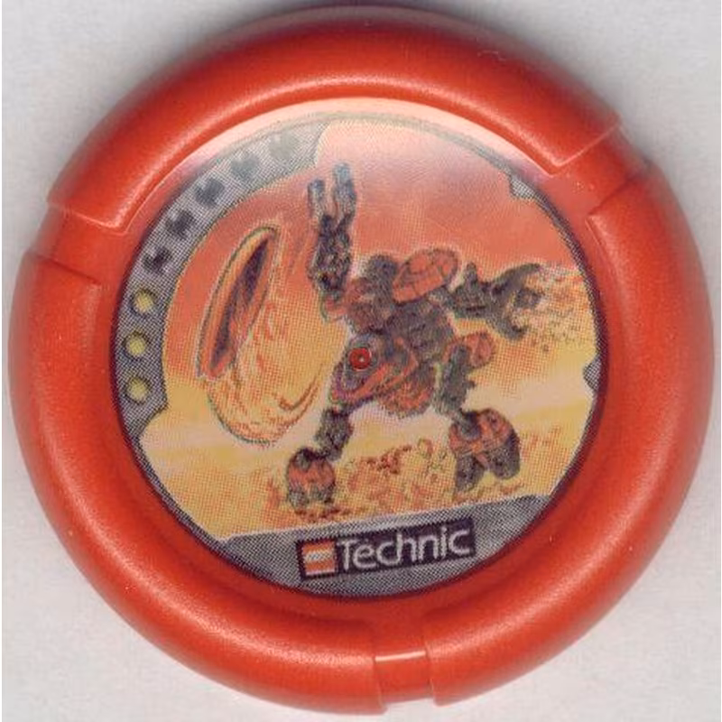 Throwing Disk with Throwbot Torch / Slizer Fire 3 Pips, LEGO Technic Logo, and Robot Throwing Disk Pattern