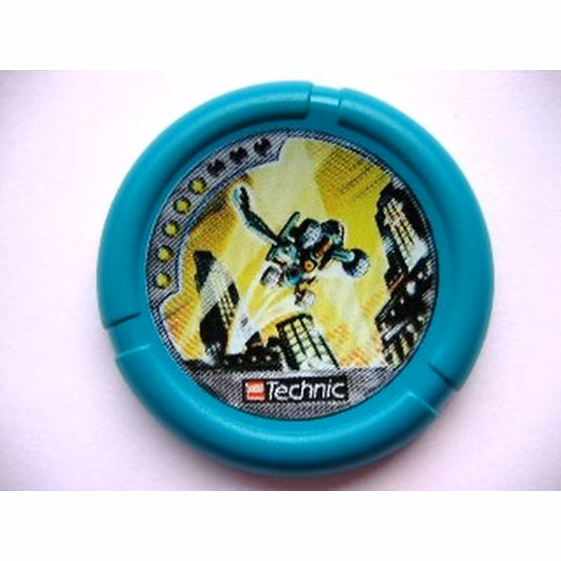 Throwing Disk with Throwbot Turbo / Slizer City 5 Pips, LEGO Technic Logo, and Robot Jumping in City Pattern