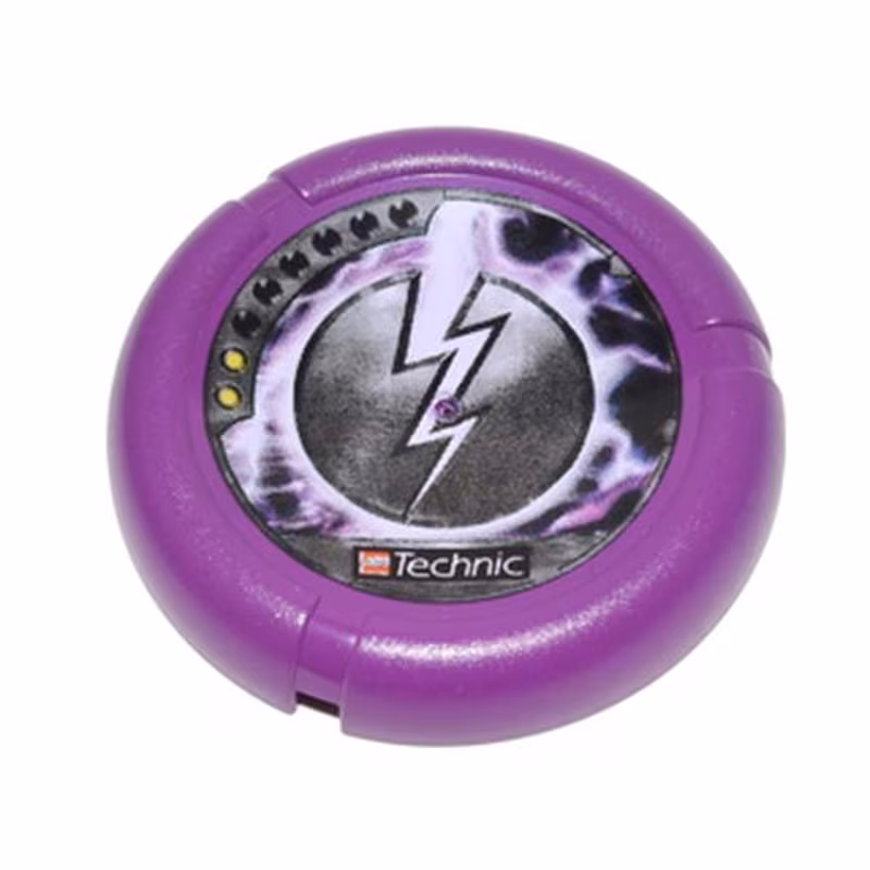 Throwing Disk with Throwbot Electro / Slizer Energy 2 Pips, LEGO Technic Logo, and Lightning Emblem Pattern