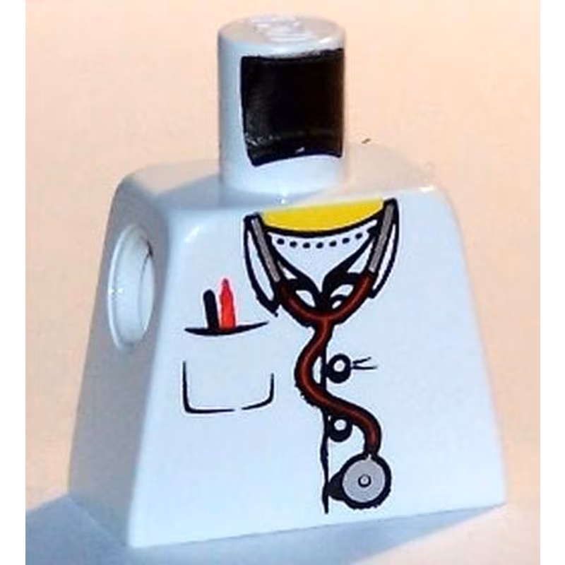 Torso Hospital Lab Coat, Open Collar, Stethoscope, Pocket Pen, and Thermometer Pattern