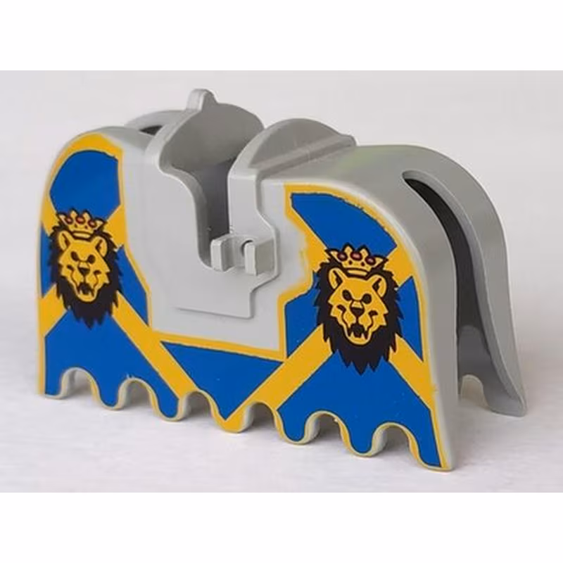 Horse Barding, Ruffled Edge with Lion Heads and Blue and Yellow Pattern Horse Barding, Ruffled Edge with Lion Heads and Blue and Yellow Pattern