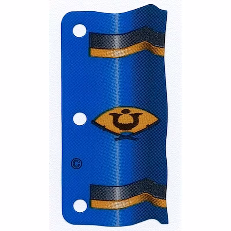 Plastic Part for Sets  4805, 6013, 6083-2, 6089 and 6093 - Blue Flag with Black and Gold Stripes and Fan with Crossed Katanas, Horns and Dot Pattern