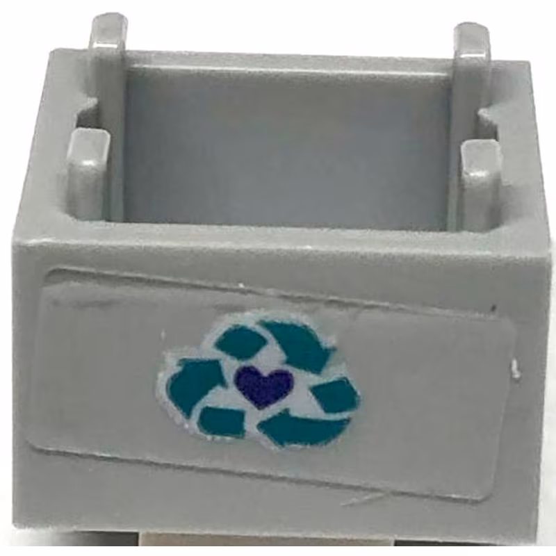Container, Box 2 x 2 x 1 - Top Opening with Flat Inner Bottom with Dark Turquoise Recycling Arrows and Dark Blue Heart Pattern (Sticker) - Set 41684