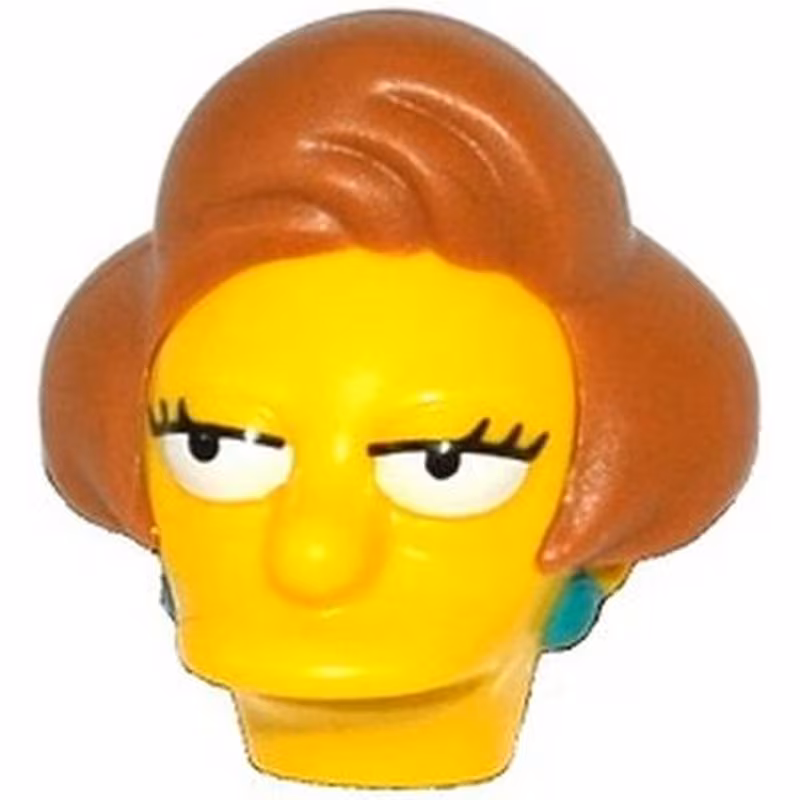 Minifigure, Head, Modified Simpsons Edna Krabappel with Dark Turquoise Earrings and Medium Nougat Hair Pattern Minifigure, Head, Modified Simpsons Edna Krabappel with Dark Turquoise Earrings and Medium Nougat Hair Pattern