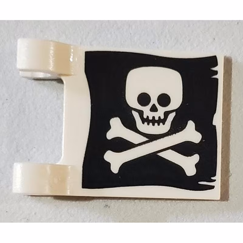 Flag 2 x 2 Square with Flat Skull and Crossbones on Black Background Pattern on Both Sides (Jolly Roger)