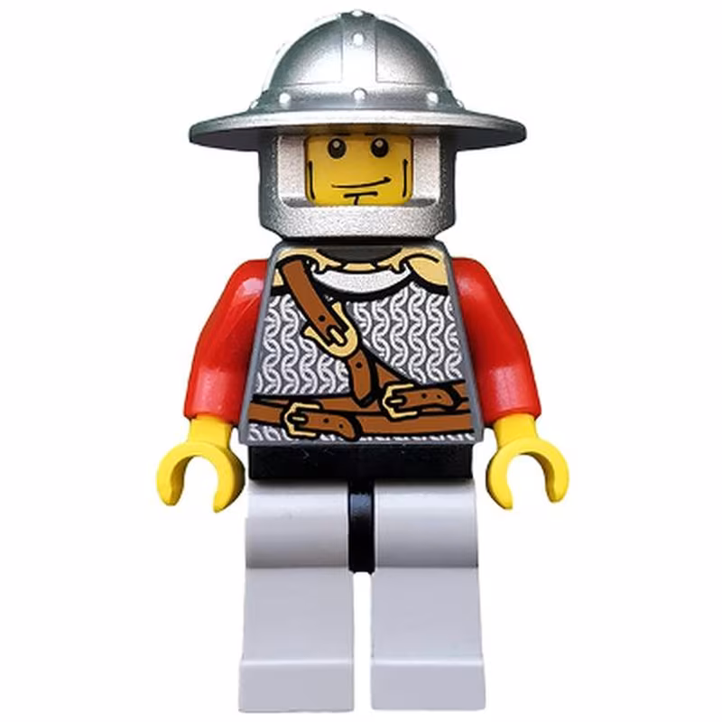 Kingdoms - Lion Knight Scale Mail with Chest Strap and Belt, Helmet with Broad Brim, Vertical Cheek Lines