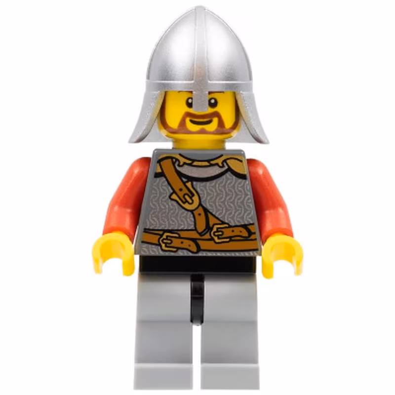 Kingdoms - Lion Knight Scale Mail with Chest Strap and Belt, Helmet with Neck Protector, Brown Beard Rounded