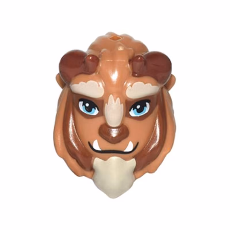Mini Doll, Headgear Mask Beast with Reddish Brown Horns, Blue Eyes, Fangs and Tan Beard Pattern