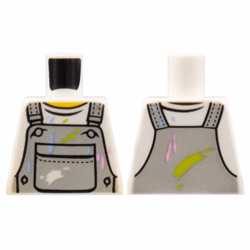 Torso Crew Neck Shirt with Light Bluish Gray Overalls with Breast Pocket and Paint Stains Pattern