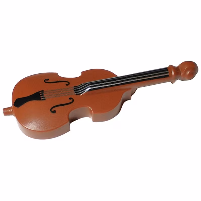 Minifigure, Utensil Musical Instrument, Double Bass with Black Neck, Tailpiece, and F Holes and Silver Strings Pattern