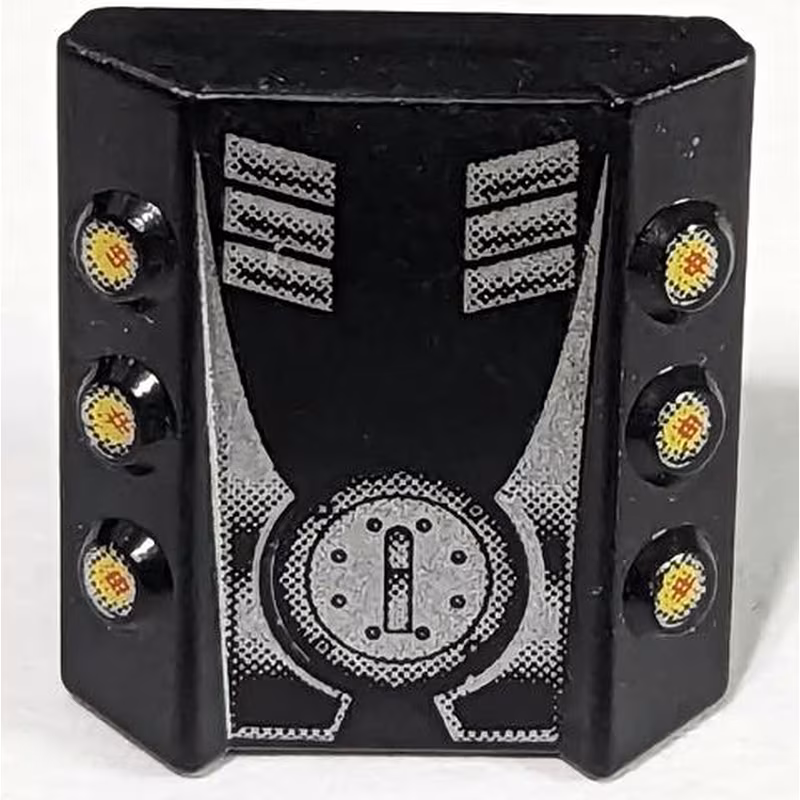 Brick, Modified 2 x 2 No Studs, Sloped with 6 Side Pistons Raised with Silver Engine Pattern Brick, Modified 2 x 2 No Studs, Sloped with 6 Side Pistons Raised with Silver Engine Pattern