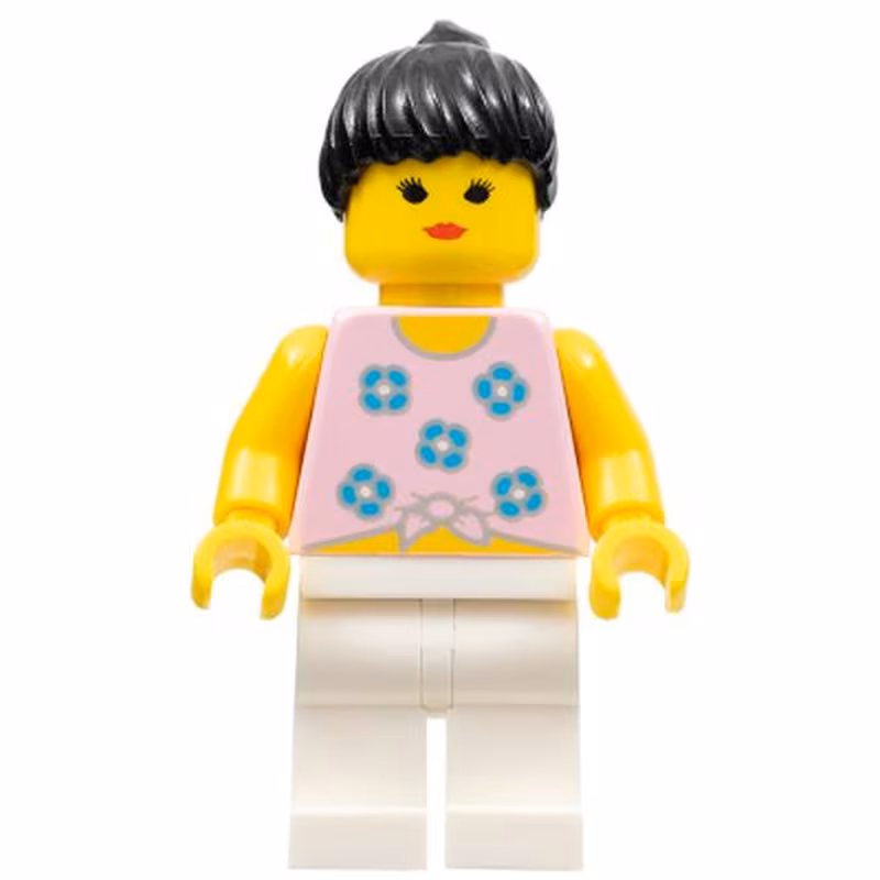 Blue Flowers - White Legs, Black Ponytail Hair