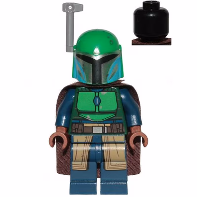 Mandalorian Tribe Warrior - Female, Dark Brown Cape, Green Helmet with Antenna / Rangefinder