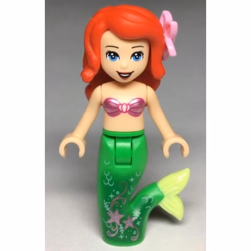 Ariel, Mermaid (Light Nougat) - Metallic Pink Shell Bra Top, Bright Green Tail with Stars and Scales, Medium Blue Eyes, Bright Pink Flower Ariel, Mermaid (Light Nougat) - Metallic Pink Shell Bra Top, Bright Green Tail with Stars and Scales, Medium Blue Eyes, Bright Pink Flower