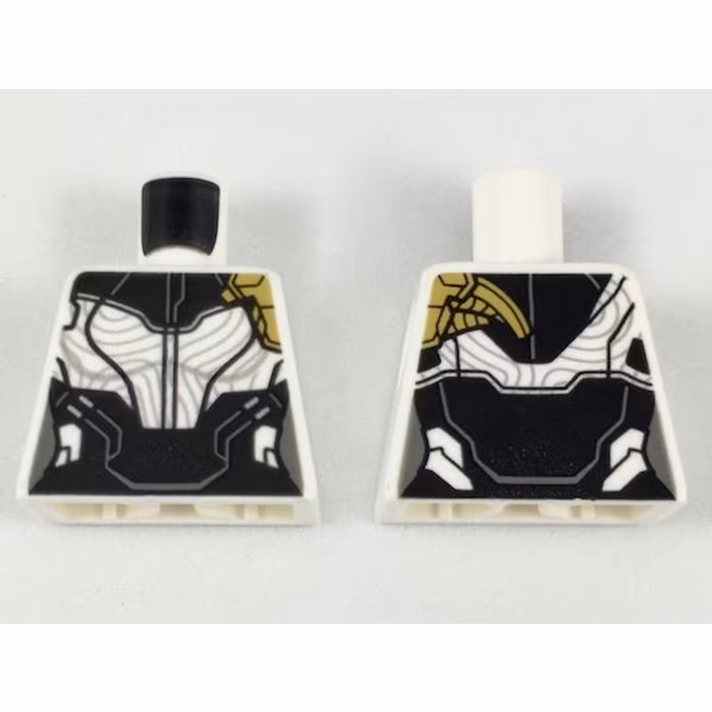 Torso Female Armor, Black Collar and Midriff, Silver Contours, Pearl Gold Left Shoulder Pattern