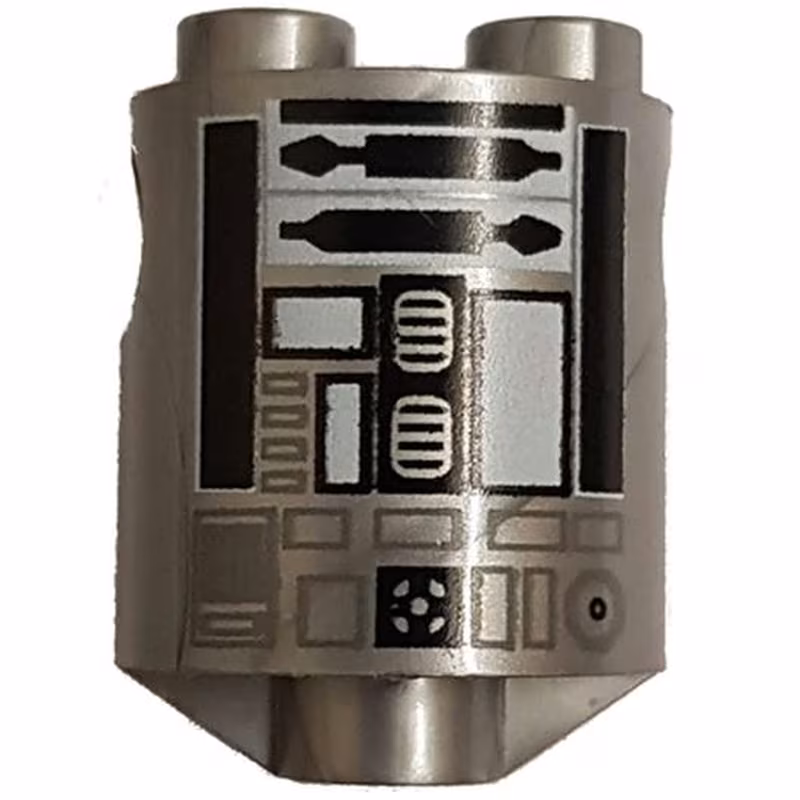 Brick, Round 2 x 2 x 2 Robot Body with Bottom Axle Holder (x Shape / + Orientation) with Black and White Pattern (SW R2-Q2) Brick, Round 2 x 2 x 2 Robot Body with Bottom Axle Holder (x Shape / + Orientation) with Black and White Pattern (SW R2-Q2)