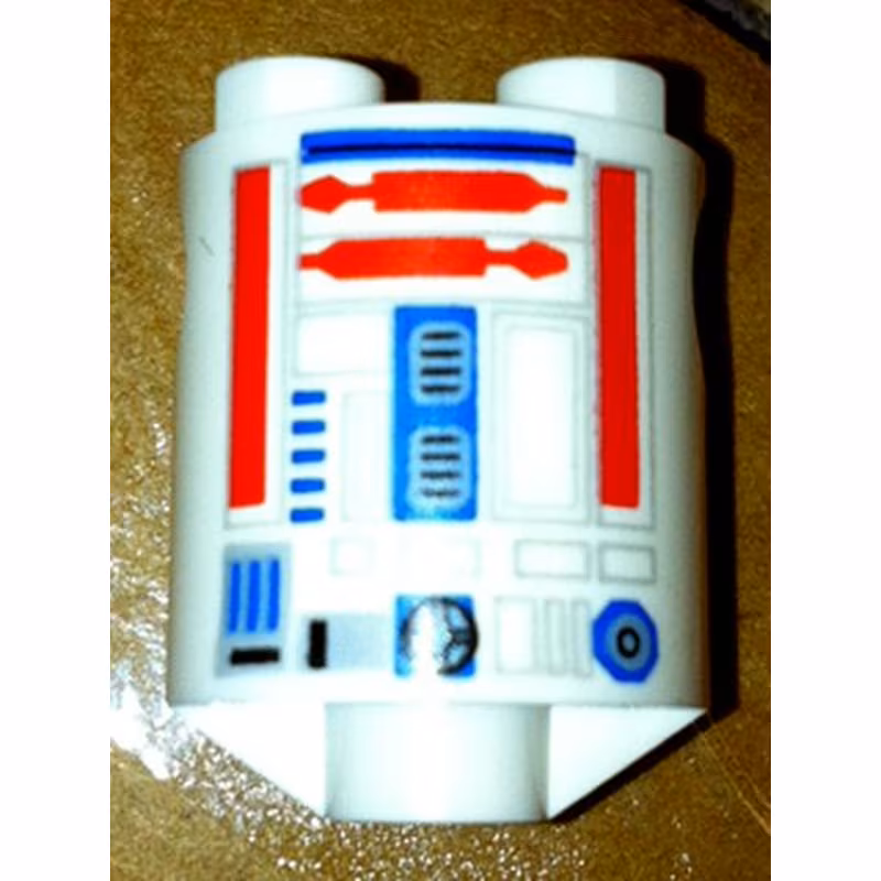 Brick, Round 2 x 2 x 2 Robot Body with Bottom Axle Holder (x Shape / + Orientation) with SW Astromech Droid Light Bluish Gray Rectangles, Red Utility Arms, Blue Center Panel Pattern Brick, Round 2 x 2 x 2 Robot Body with Bottom Axle Holder (x Shape / + Orientation) with SW Astromech Droid Light Bluish Gray Rectangles, Red Utility Arms, Blue Center Panel Pattern