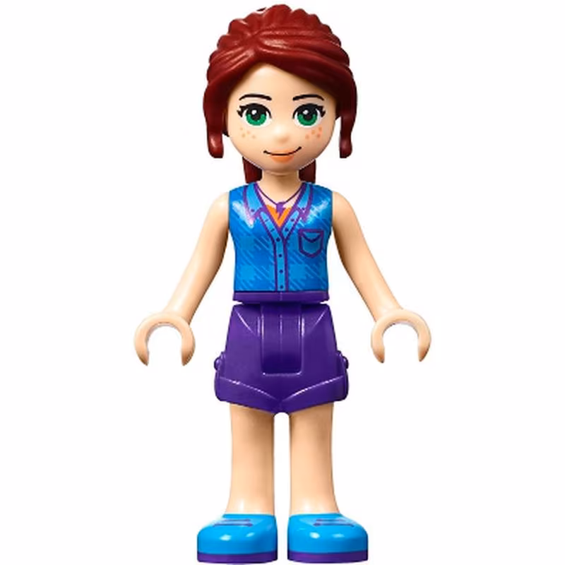 Friends Mia - Dark Purple Shorts, Dark Azure Plaid Shirt, Dark Red Ponytail