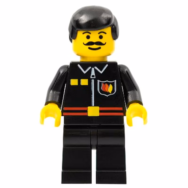 Fire - Flame Badge and 2 Buttons, Black Legs, Black Male Hair