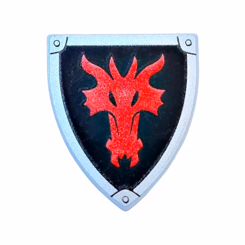 Minifigure, Shield Triangular  with Red Dragon Head on Black Background Pattern