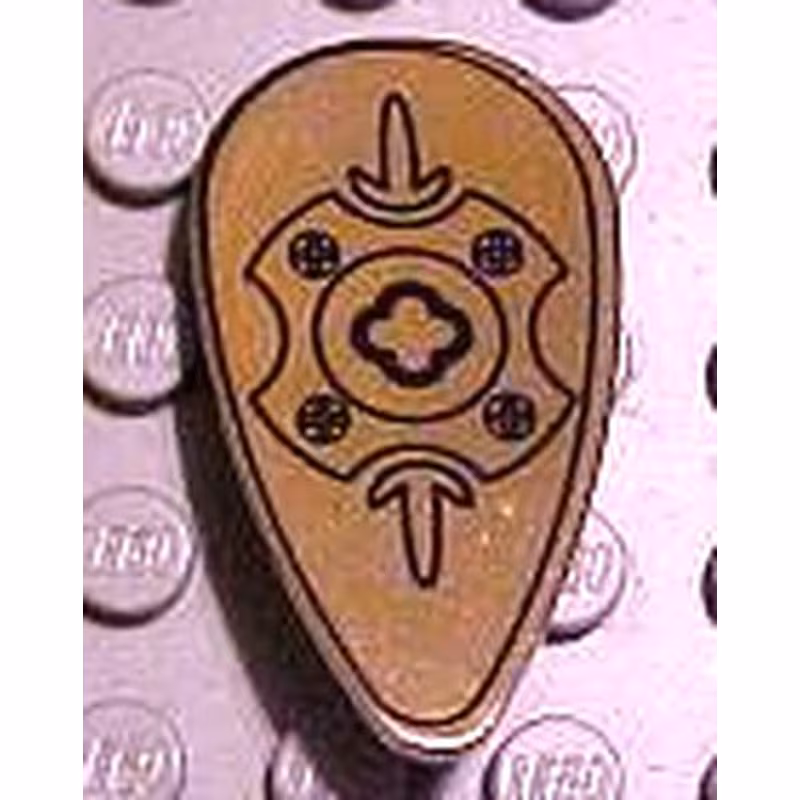Minifigure, Shield Ovoid with Gold Chrome and Geometric Oriental Pattern