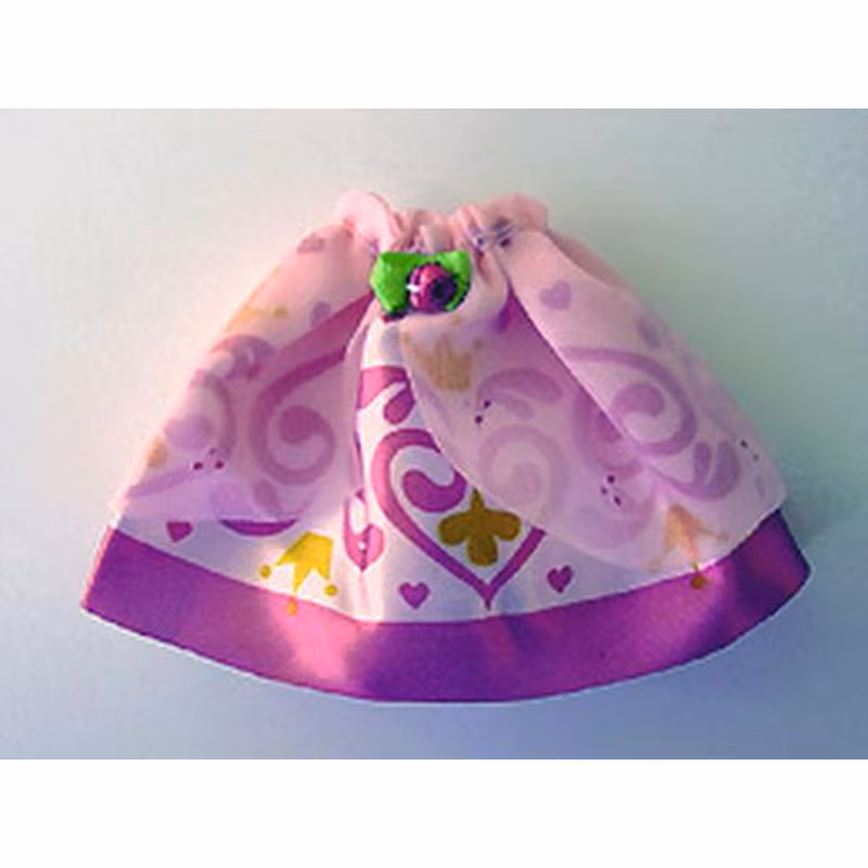 Belville, Clothes Skirt Long, Satin Pink with Dark Pink Pattern and Border, Sheer Pink Layer and Rosette