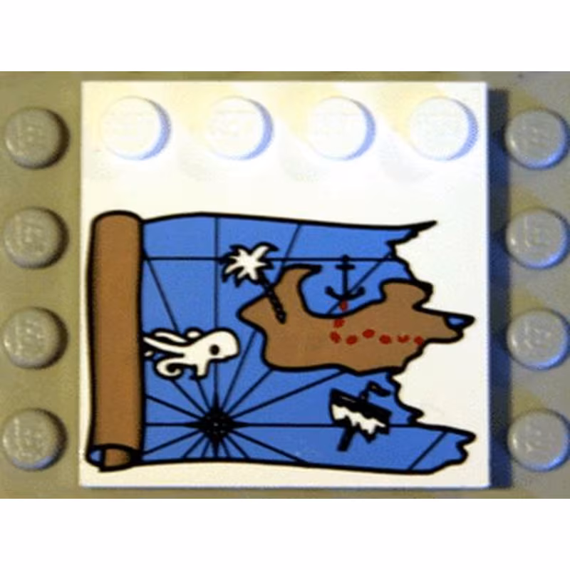 Tile, Modified 4 x 4 with Studs on Edge with Ocean Pirate Treasure Map Left-Half Pattern Tile, Modified 4 x 4 with Studs on Edge with Ocean Pirate Treasure Map Left-Half Pattern