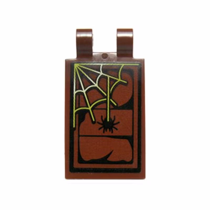 Tile, Modified 2 x 3 with 2 Clips with Yellowish Green Spider Web and Black Spider Pattern (Sticker) - Set 70736 Tile, Modified 2 x 3 with 2 Clips with Yellowish Green Spider Web and Black Spider Pattern (Sticker) - Set 70736