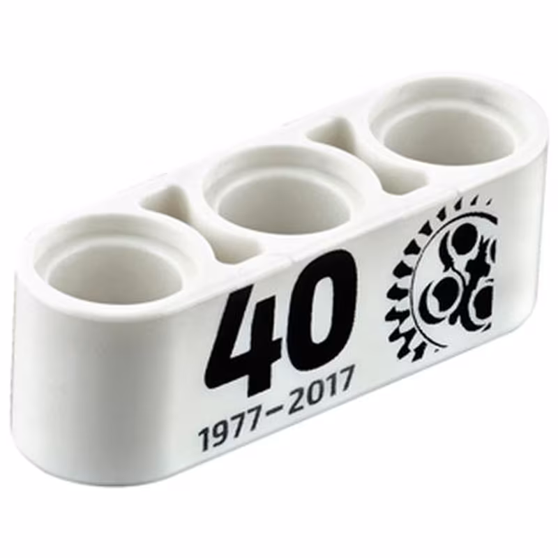 Technic, Liftarm Thick 1 x 3 with Black '40 1977 - 2017' and 24 Tooth Gear Pattern