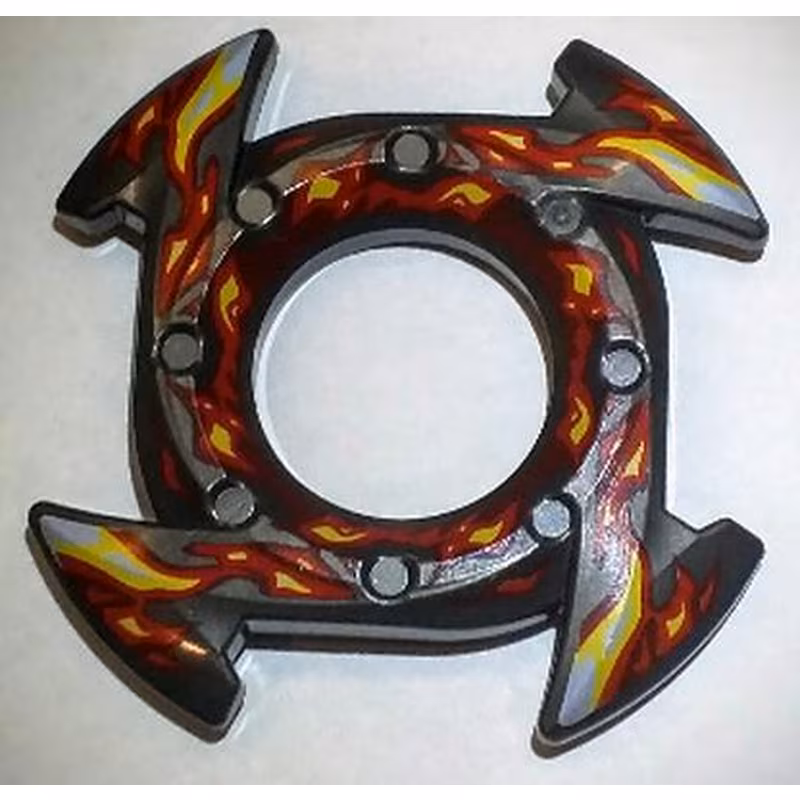 Ring 4 x 4 with 2 x 2 Hole and 4 Arrow Ends with Yellow and Red Flames Pattern (Ninjago Spinner Crown)