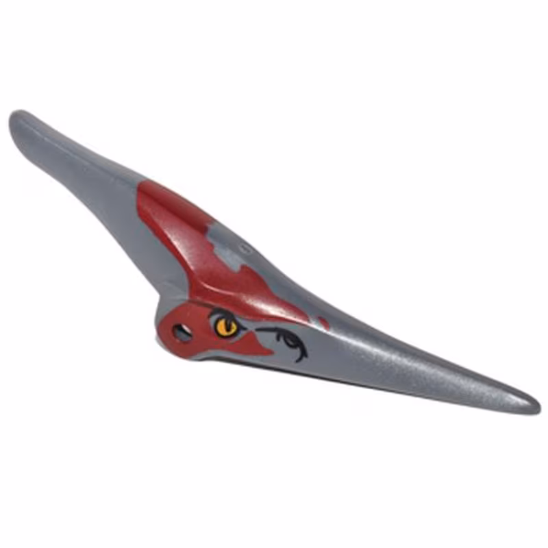Dinosaur Head Pteranodon with Eyes and Dark Red Marks Around Eyes and Head Pattern