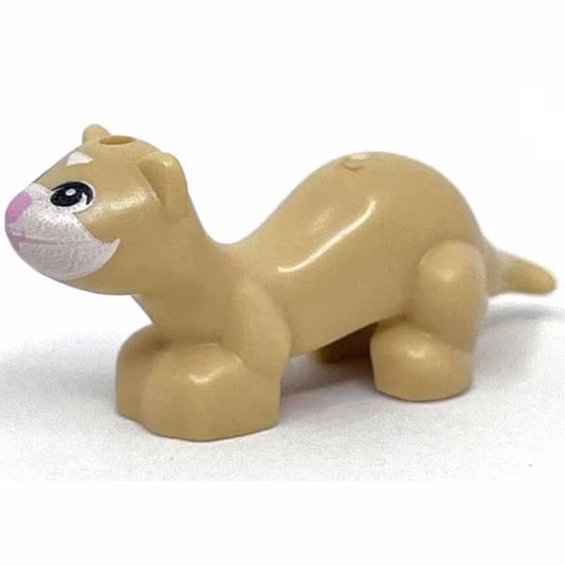 Ferret, Friends Style with White Face, Bright Pink Nose and Mouth and Black Eyes Pattern Ferret, Friends Style with White Face, Bright Pink Nose and Mouth and Black Eyes Pattern