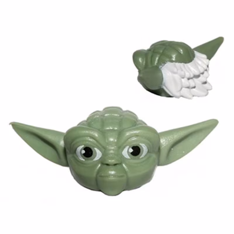 Minifigure, Head, Modified SW Yoda Straight Ears with Large Eyes and White Hair Pattern