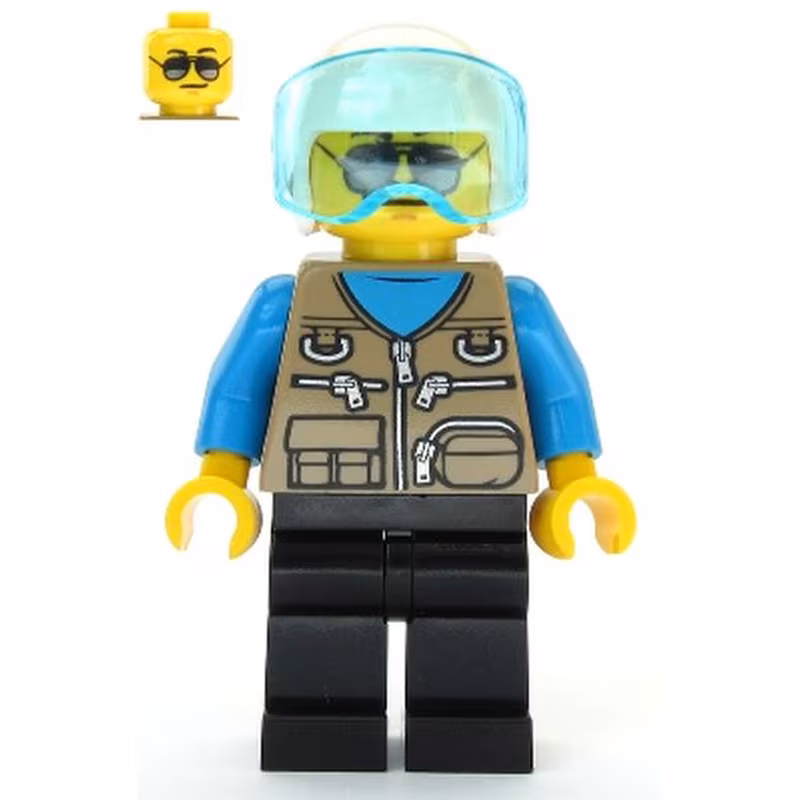Helicopter Pilot - Dark Tan Vest Over Dark Azure Shirt, White Helmet Helicopter Pilot - Dark Tan Vest Over Dark Azure Shirt, White Helmet
