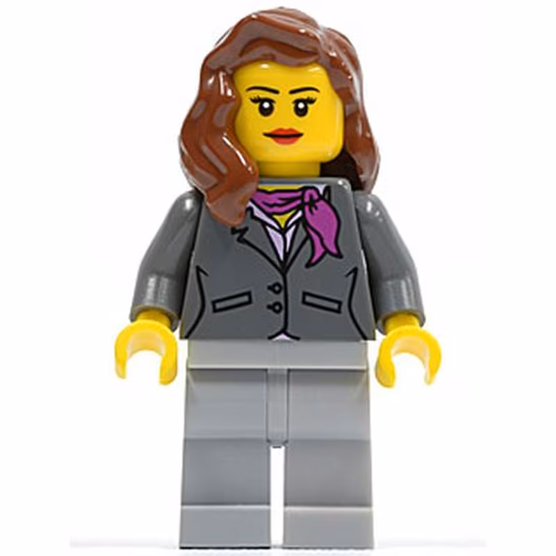 Dark Bluish Gray Jacket with Magenta Scarf, Light Bluish Gray Legs, Reddish Brown Female Hair over Shoulder, Red Lips Dark Bluish Gray Jacket with Magenta Scarf, Light Bluish Gray Legs, Reddish Brown Female Hair over Shoulder, Red Lips