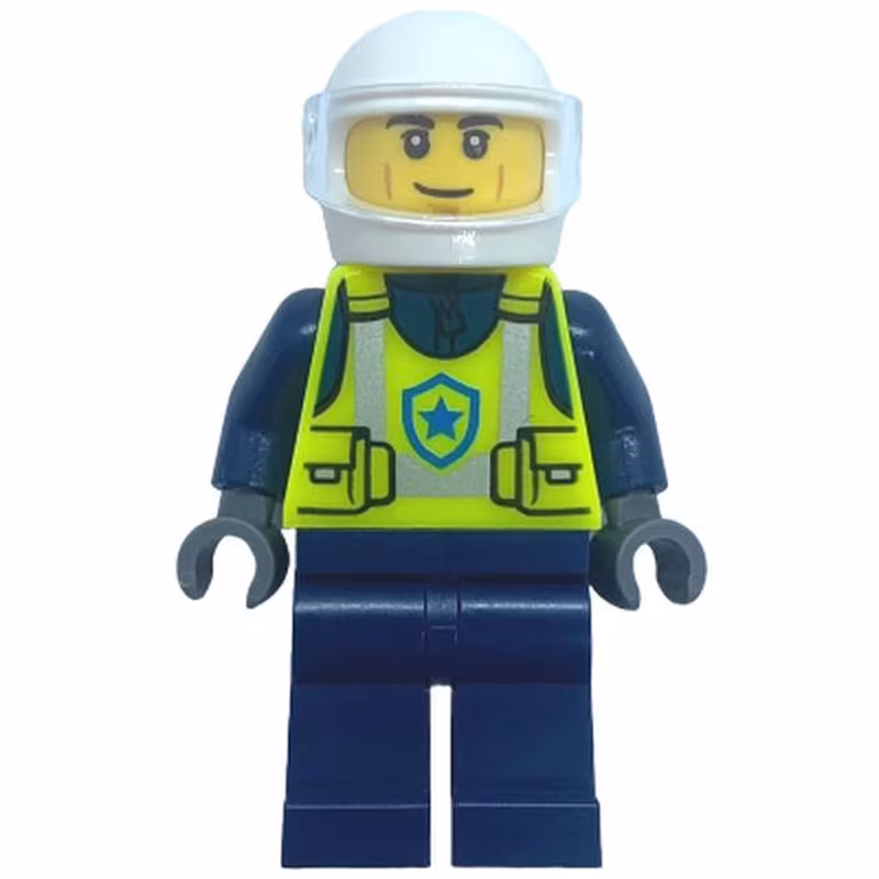 Police - City Officer Male, Neon Yellow Safety Vest, White Helmet, Trans-Clear Visor