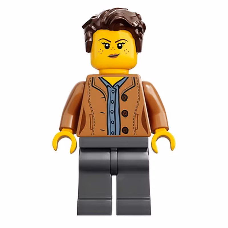 Mom, Freckles, Medium Nougat Jacket, Dark Brown Hair Swept Left Tousled Mom, Freckles, Medium Nougat Jacket, Dark Brown Hair Swept Left Tousled