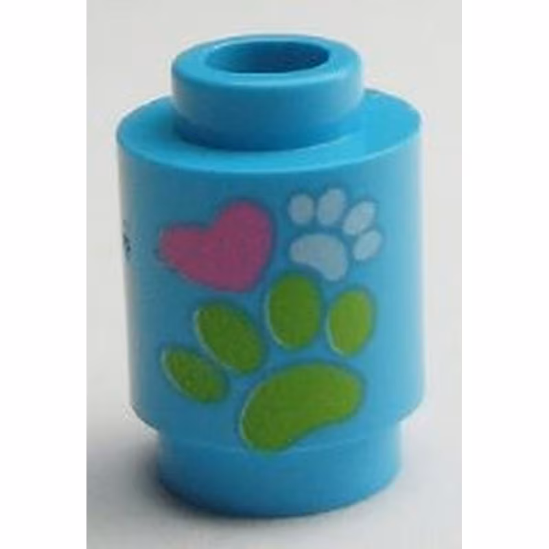 Brick, Round 1 x 1 with Paw Prints and Heart Pattern Brick, Round 1 x 1 with Paw Prints and Heart Pattern