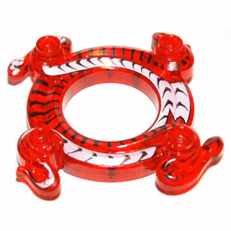 Ring 4 x 4 with 2 x 2 Hole and 2 Intertwined Snakes with White and Black Pattern (Ninjago Spinner Crown)