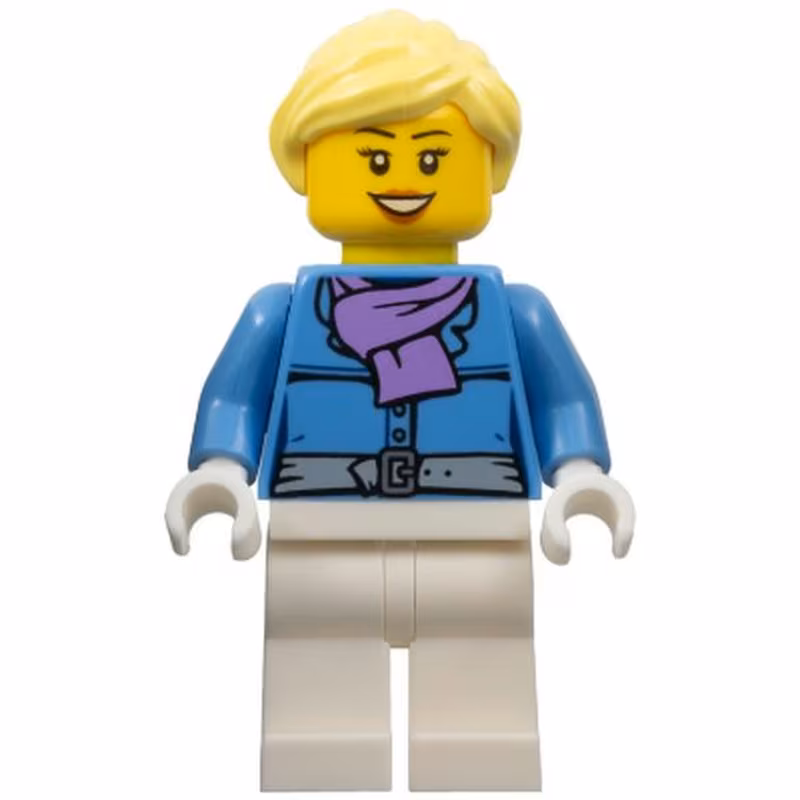 Female, Jacket with Medium Lavender Scarf, White Legs, Bright Light Yellow Ponytail, Open Mouth Smile Female, Jacket with Medium Lavender Scarf, White Legs, Bright Light Yellow Ponytail, Open Mouth Smile