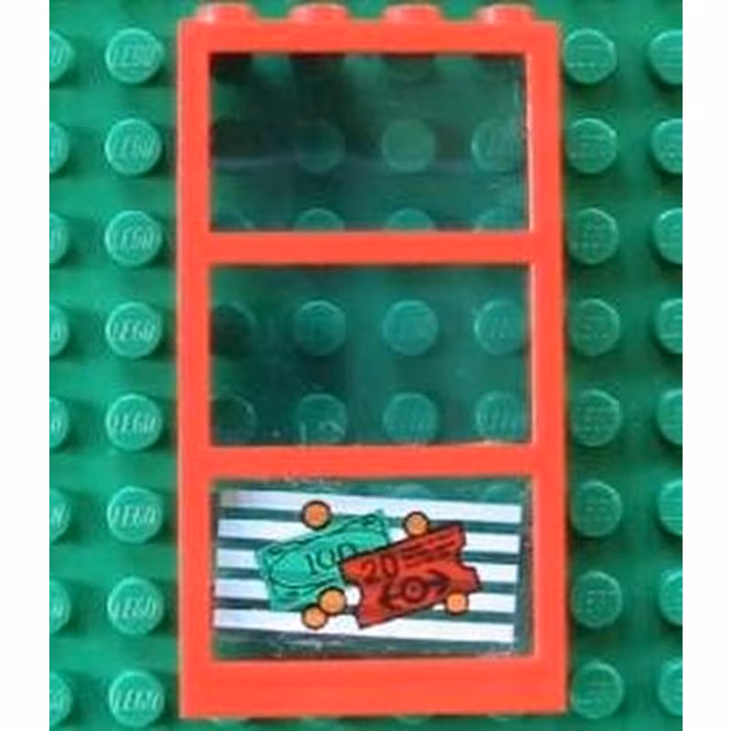 Window 1 x 4 x 6 with 3 Panes with Fixed Trans-Light Blue Glass with Money and Red Ticket Right Pattern (Sticker) - Set 4556
