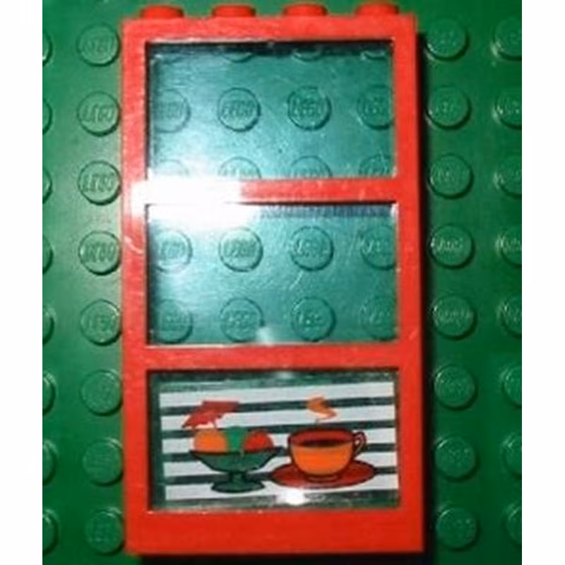 Window 1 x 4 x 6 with 3 Panes with Fixed Trans-Light Blue Glass with Ice Cream and Coffee Pattern (Sticker) - Set 4556