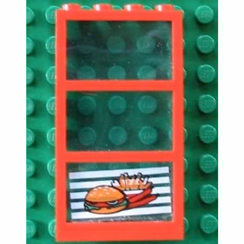 Window 1 x 4 x 6 with 3 Panes with Fixed Trans-Light Blue Glass with Hamburger and French Fries Pattern (Sticker) - Set 4556