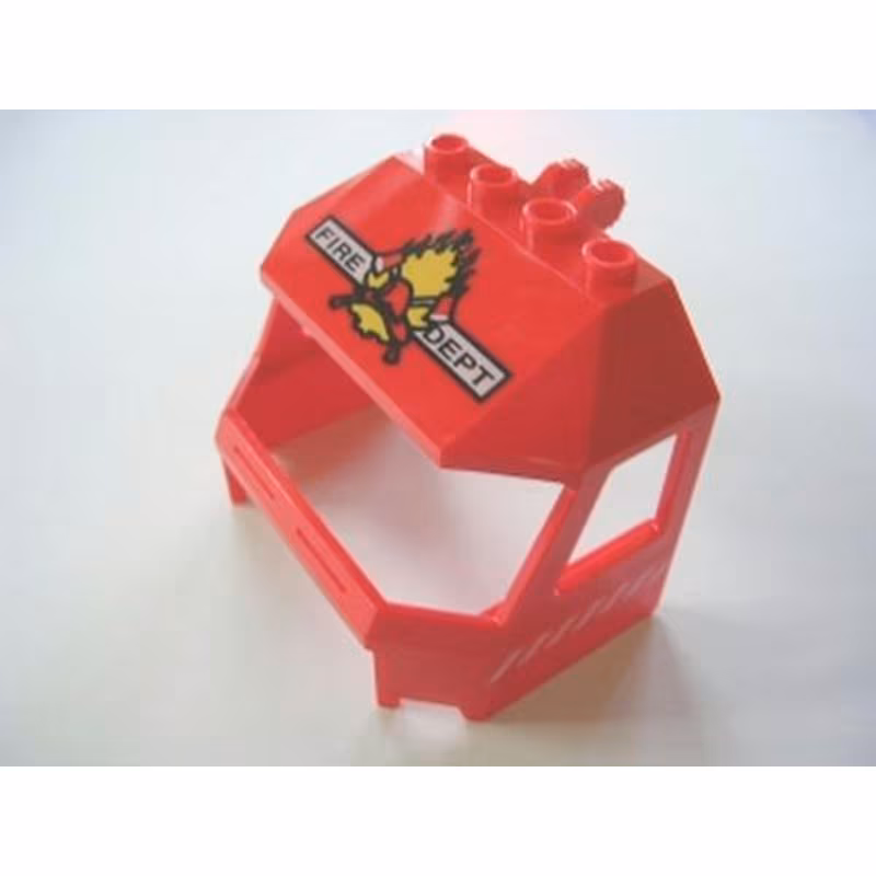 Windscreen 4 x 6 x 4 Cab with Hinge and 1 x 4 Bottom Cutout with 'FIRE DEPT', Fire, 2 Axes and Red Helmet Pattern Windscreen 4 x 6 x 4 Cab with Hinge and 1 x 4 Bottom Cutout with 'FIRE DEPT', Fire, 2 Axes and Red Helmet Pattern