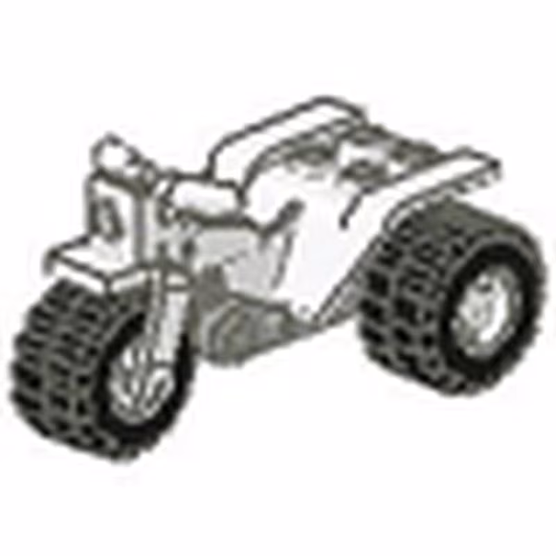 Tricycle with Dark Gray Chassis and White Wheels - Round Holes on Rear Wheels