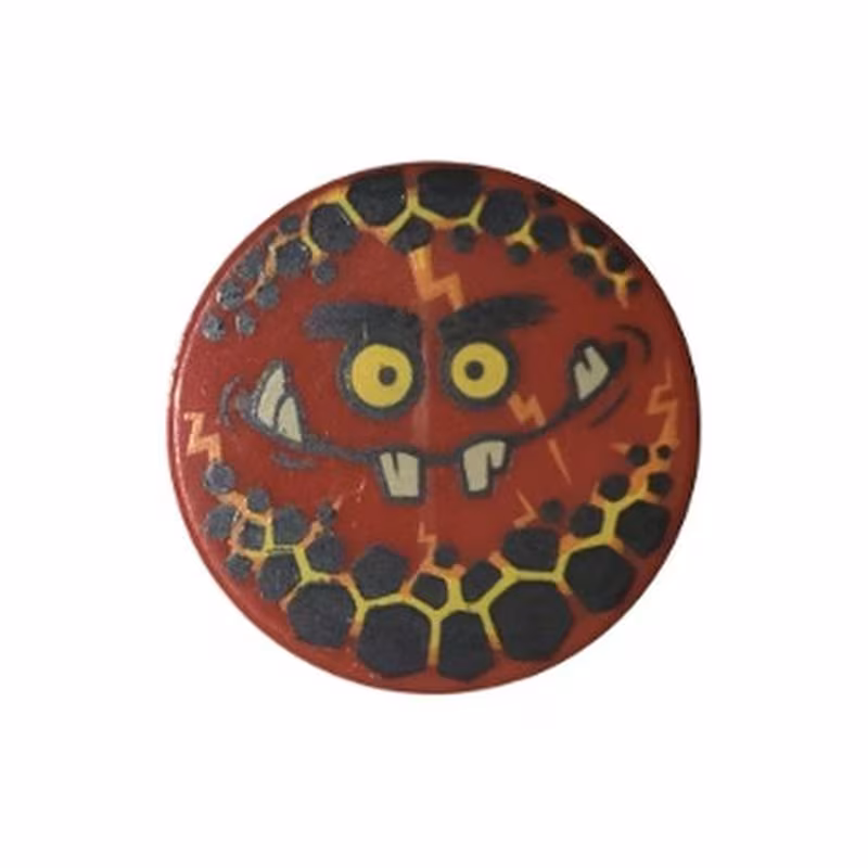 Tile, Round 2 x 2 with Bottom Stud Holder with Globlin Face with Small Teeth Pattern Tile, Round 2 x 2 with Bottom Stud Holder with Globlin Face with Small Teeth Pattern