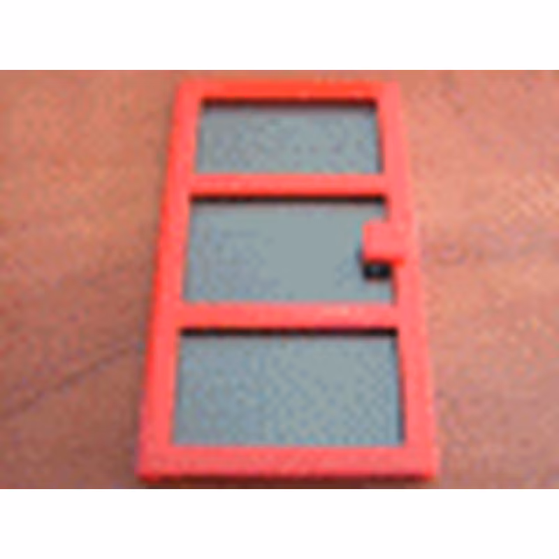 Door 1 x 4 x 6 with 3 Panes and Square Handle with Fixed Trans-Light Blue Glass