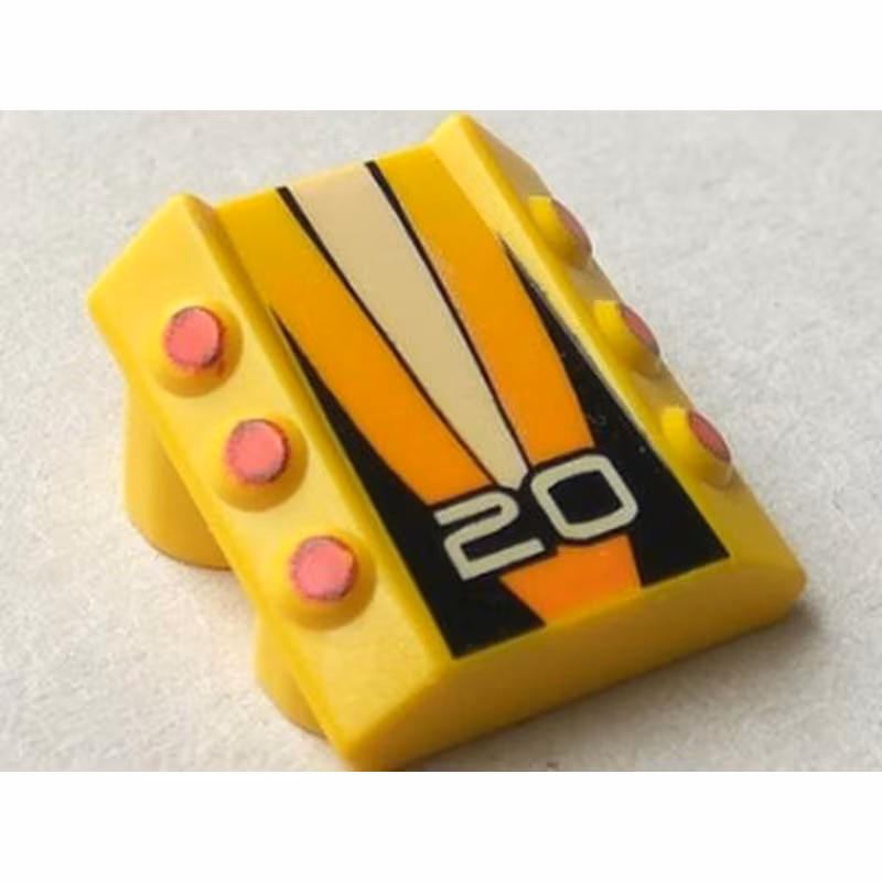 Brick, Modified 2 x 2 No Studs, Sloped with 6 Side Pistons Raised and '20' Pattern Brick, Modified 2 x 2 No Studs, Sloped with 6 Side Pistons Raised and '20' Pattern