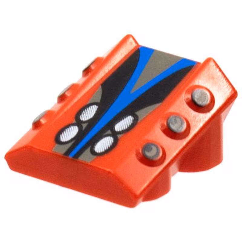 Brick, Modified 2 x 2 No Studs, Sloped with 6 Side Pistons Raised and Silver, Black, and Blue Pattern Brick, Modified 2 x 2 No Studs, Sloped with 6 Side Pistons Raised and Silver, Black, and Blue Pattern